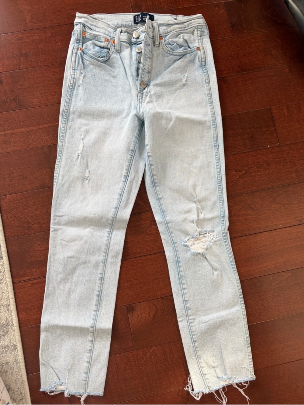 GAP Light Blue Distressed Straight Leg Jeans